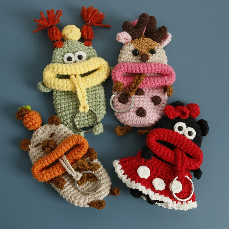

Cute Sausage Mouth Doll Series Crochet Keychains Handmaking Weaved Doll Keyrings For Car Keys Holder Knitting Doll Bag Keychain