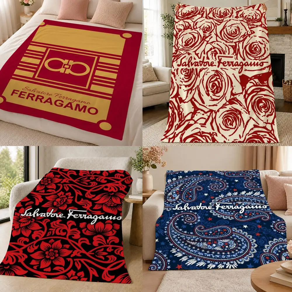 Brand S-Salvatore Ferragamo Italian Luxury Fashion Throw 320g Soft Flannel Fleece Throw Blanket Cover Sofa Bed Dorm Nap