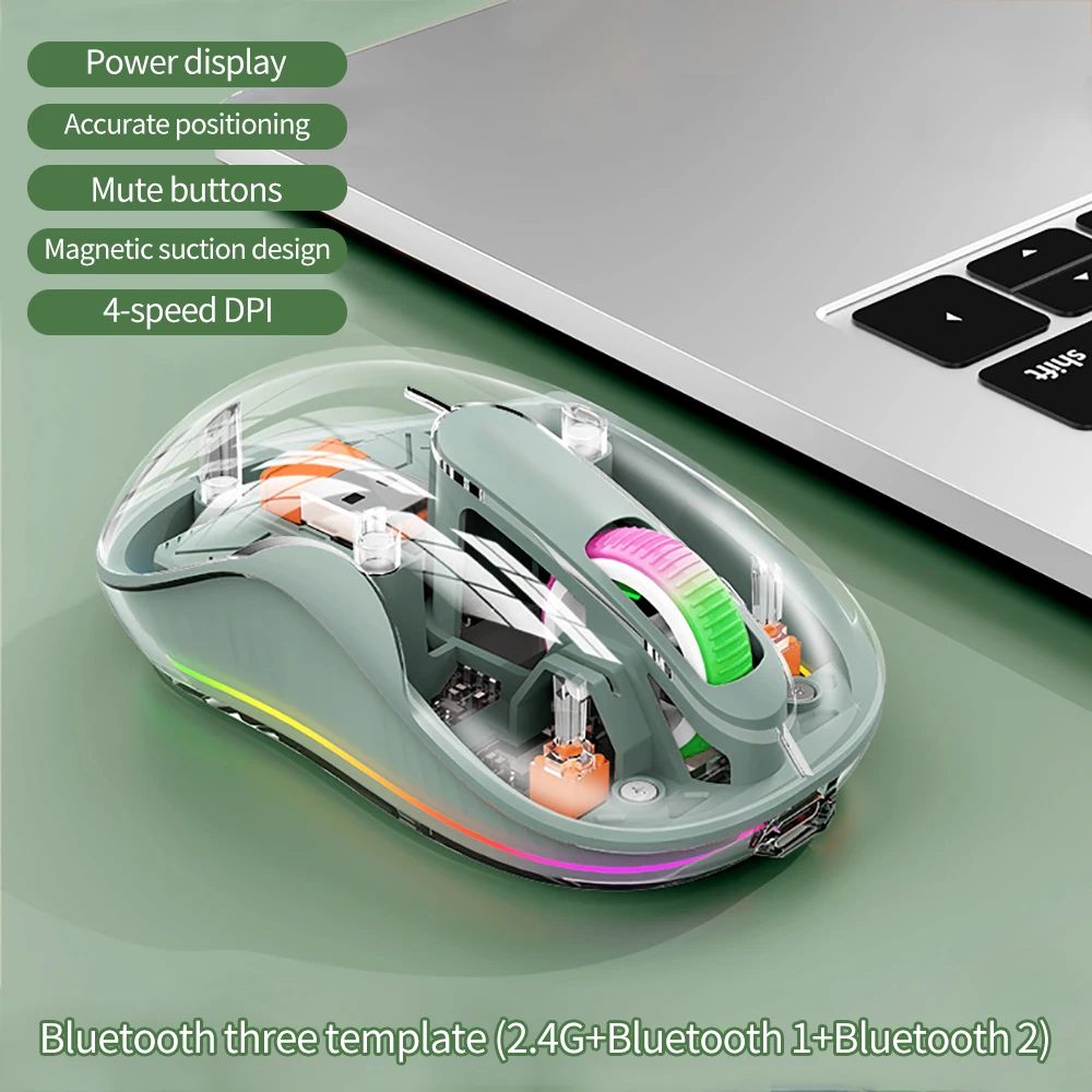 Wireless Bluetooth-compatible Transparent Mouse Charging Colorful Breathing Light Tablet Laptop Desktop Gaming Office Mouse