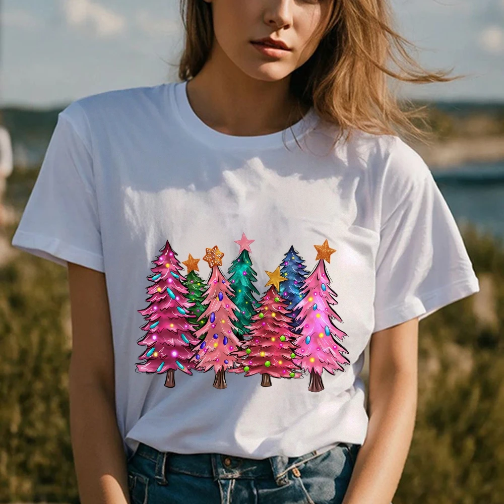 

Pink Christmas Tree T-Shirt Christmas Trees Shirts Family Matching Xmas T-Shirt Holiday Party Gifts Tees Women’s Clothing Shirt