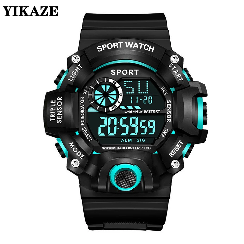 YIKAZE Men\'s LED Digital Watch Men Sport Watches Fitness Electronic Watch Multifunction Military Sports Watches Clock Kids Gifts