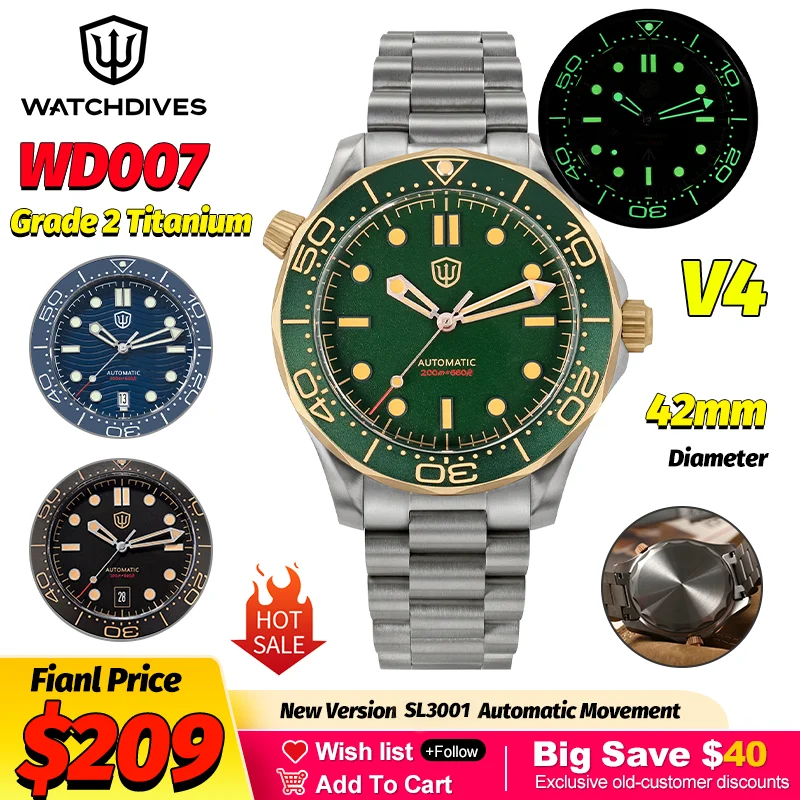Luxury Watch Vintage - Watchdives WD007 V4 42mm チタン製自動巻きダイバーズウォッチ 007
