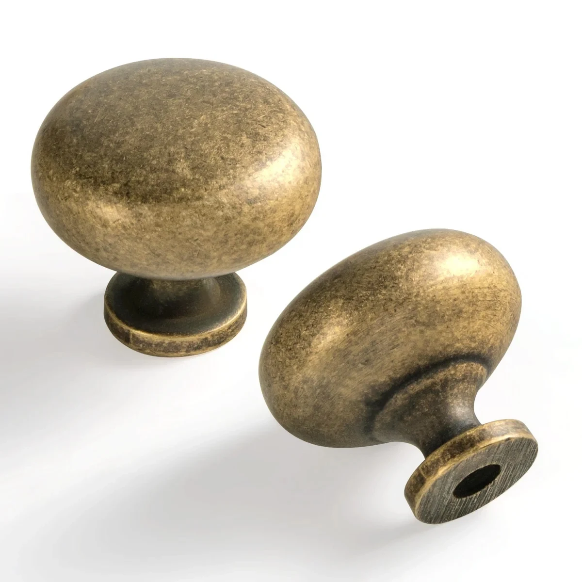 Set of 6 Elegant Antique Brass Cabinet Knobs - Classic Round Kitchen Hardware, Vintage Drawer Pulls Sleek Retro Dresser Handles