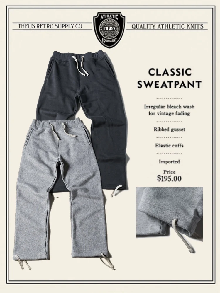 

American Retro Sport Sweatpants Pure Cotton Heavyweight High Waist Straight Leg Long Pants Youth Autumn Thiened Color