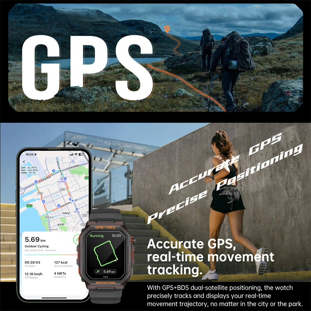 นาฬิกาสมาร์ทวอทช์ GPS ระดับทหารสำหรับผู้ชายรุ่นใหม่ พร้อมผู้ช่วยเสียง Alexa กันน้ำระดับ IP68 รองรับโหมดกีฬามากกว่า 170 โหมด วัดอัตราการเต้นของหัวใจ โทรออกแบบไร้สาย