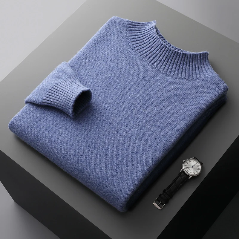 LDZWSM Men's Wool Sweater Autumn Winter New Half High Collar Pullovers Loose High-End Knit Shirt Casual Tops M3003006