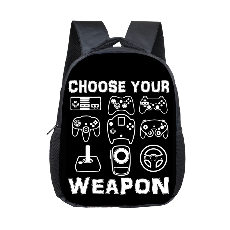 Funny Choose Your Weapon Gamer Pattern Backpack Primary Children School Bags Video Game Fan Boobag Kids Kindergarten Toddler Bag
