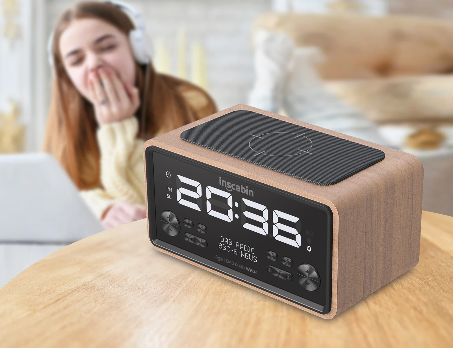 Audience Bocine Bluetooth Sound Box Radio DAB FM AM LED Wireless Charging BT Digital Speaker Desktop Bedside Alarm Clock Wake-Up