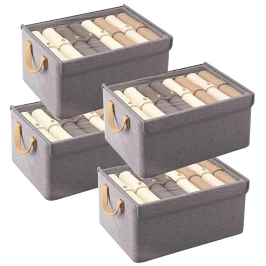 

4PCS Foldable Storage Box with Lid - Extra Large Fabric Closet Organizer for Clothes, 18.5x11x7.9 Inch Canvas Bin, Collapsible