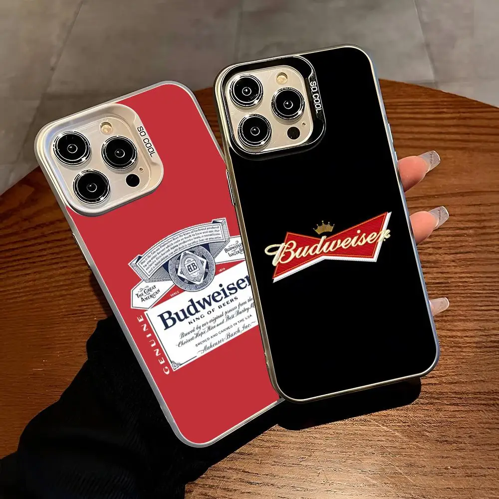 Funda para Teléfono con Diseño de Cerveza Budweiser para iPhone 17 Air 16 15 14 13 11 12 Pro Max Xr X Xs Plus, Color Plateado