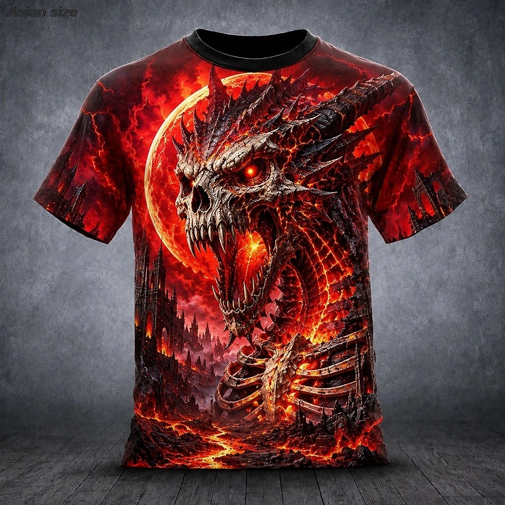 Halloween Men's Dragon T Shirt Short Sleeve T shirt 3D Print Crew Neck Shirt Exaggerated Designer Horror Club Party Streetwear