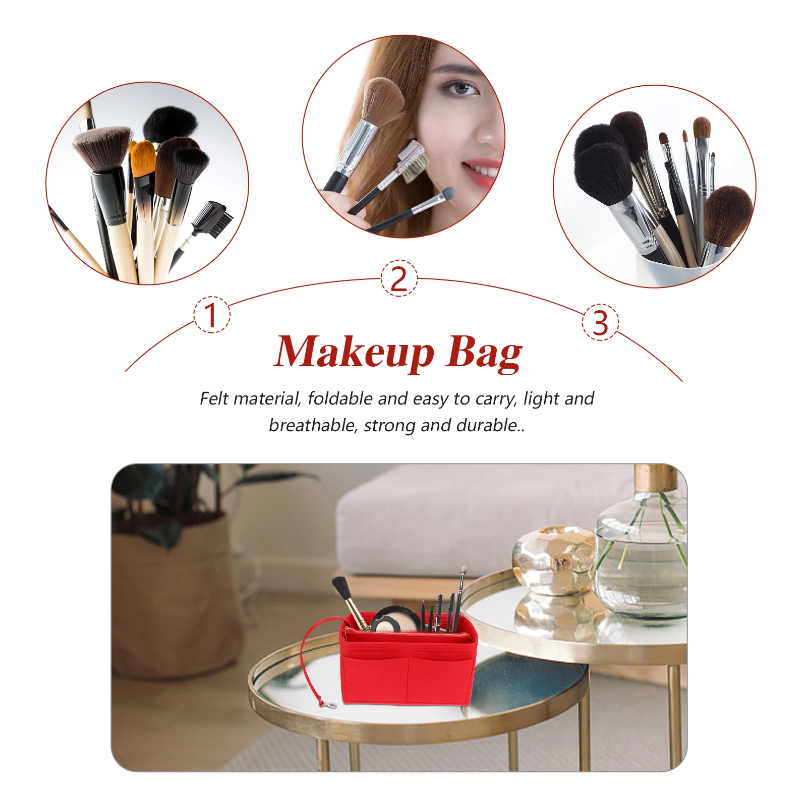 

Foldable Felt Bag Travel Toiletry Organizer Portable Makeup Storage Large Capacity Multi Layer Backpack Liner Durable