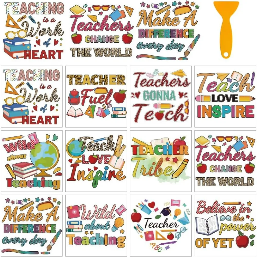 

12 листов переводных наклеек из ПВХ, 14 см (5,51 дюйма), квадратный набор наклеек на тему учителя для очков, окон