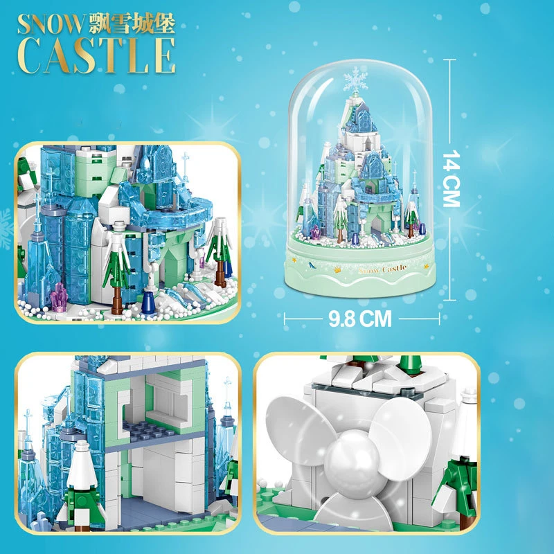 New Disney Small Particles Snow Crystal Castle Music Box Girls Building Toys Building Blocks Holiday Gift