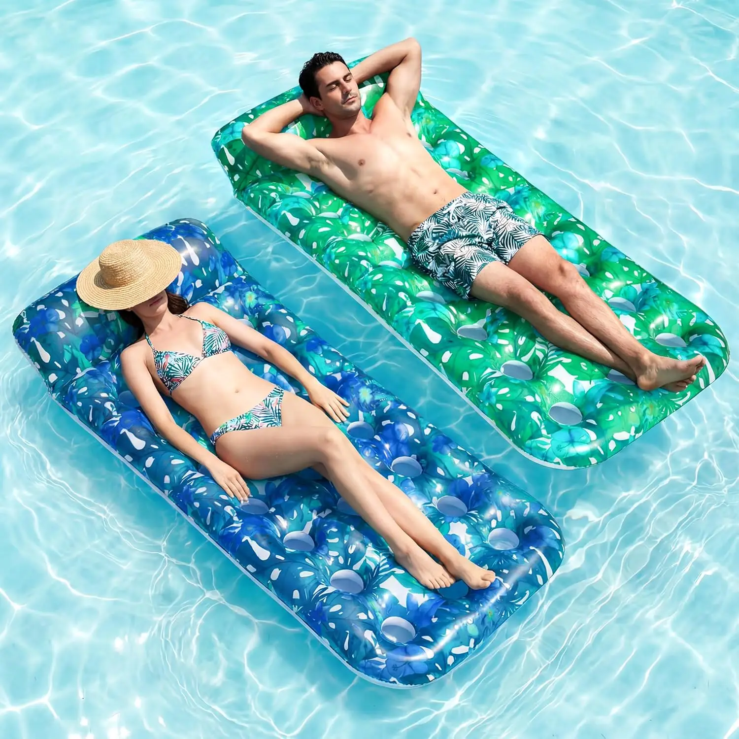

2-Pack Inflatable Pool Floats-XL Pool Floats Adult Heavy Duty, Pool Lounger Float with Headrest for Adults, Swimming Pool Par