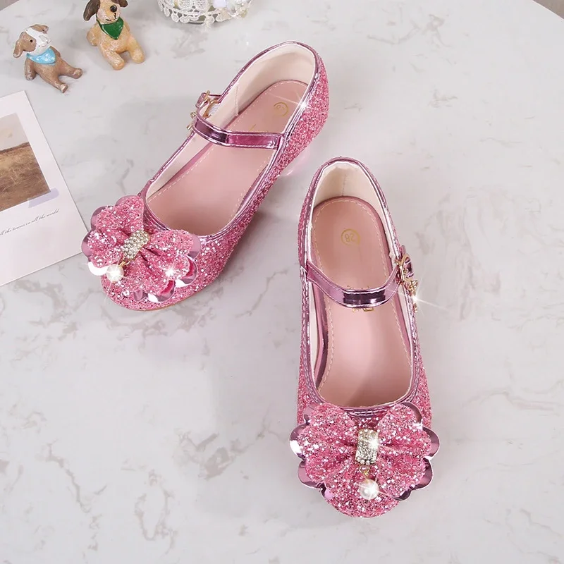 Zapatos Niña Girl Leather Shoes New Fashion High Heels Princess Shoe Soft Sole Crystal Shoe Performance Shoes Kid Shoe Mary Jane