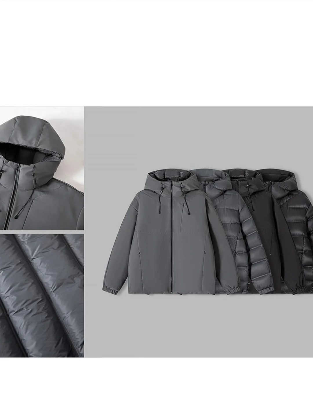 

Men's Outdoor Winter Jaet Double-Sided Wear 90 White Du down Hooded Lightweight Warm Polyester Fiber Long Sve Zipper C...