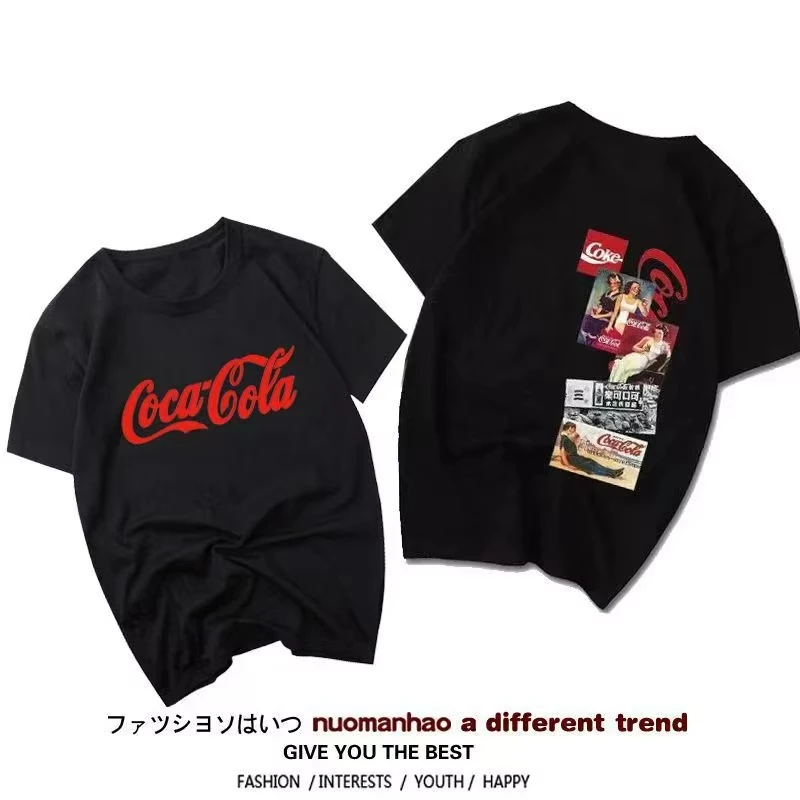 Nueva Camiseta de Manga Corta Coca Cola Colaborativa con Fanta y Sprite, Unisex, para Parejas, de Algodón, Estilo Casual de Verano, con Estampado, Nueva Colección 2026