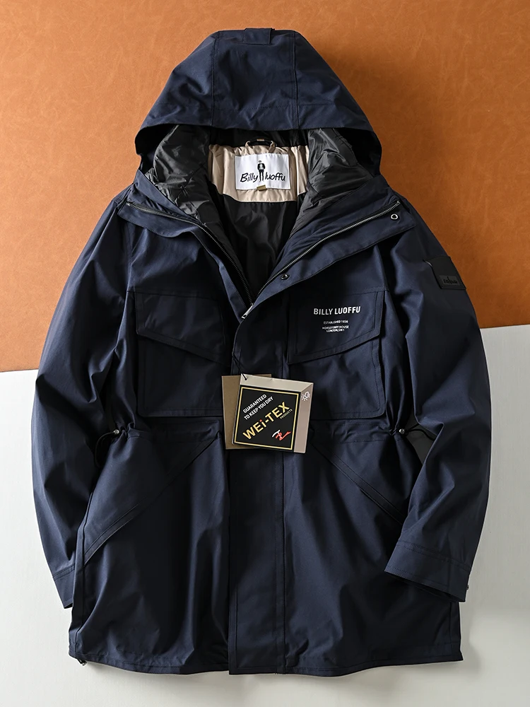 

High-End Men's down Jaet Tee-in-One Detachable Du down Inner Hooded Mid-Length Outdoor Snowboarding Mountain Climbing