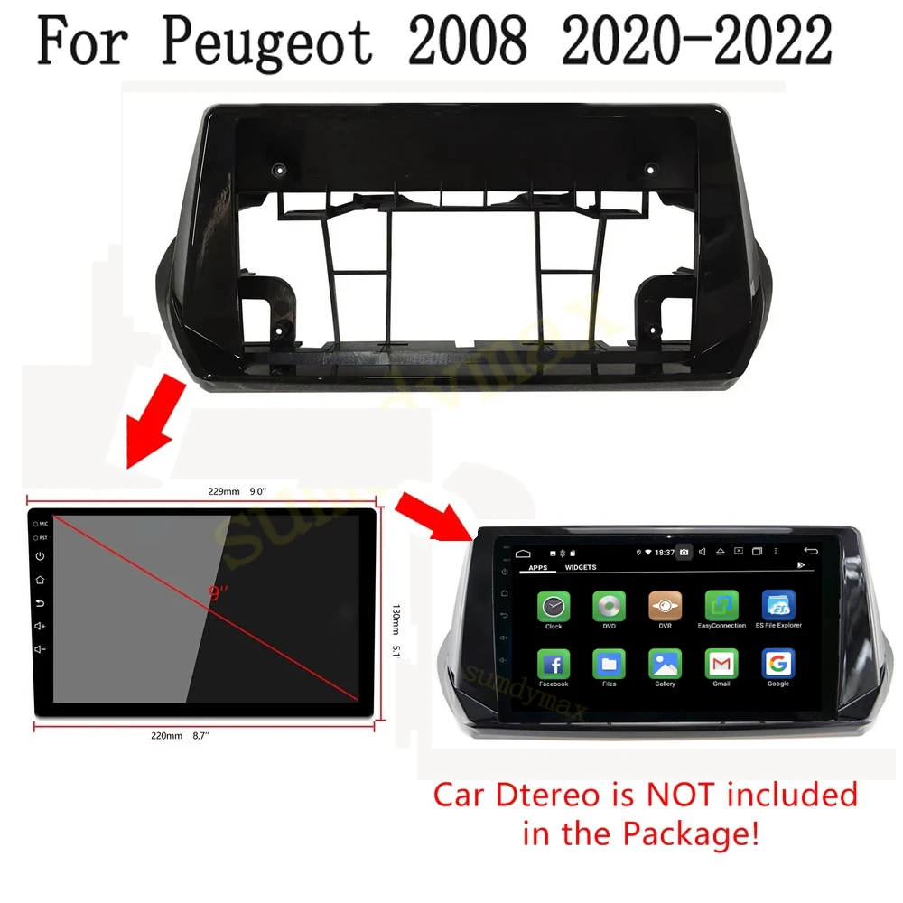 

9inch Car Radio Fascia For 2020 -2022 Peugeot 2008 Frame Android 2Din MP5 Player Stereo Panel