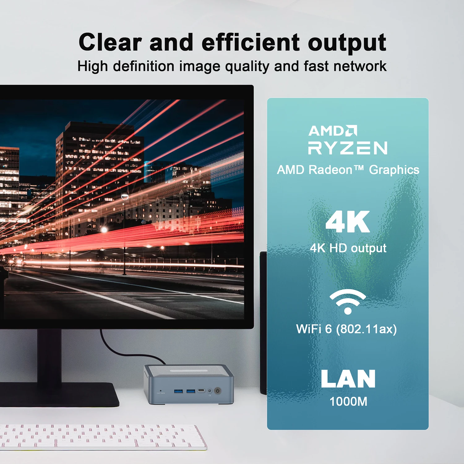 Ninkear U58 MINI PC AMD Ryzen 7 5800U 8 Cores up to 4.4GHz 32GB DDR4 + 1TB SSD WiFi 6 BT5.2 Powerful Cooling Fan Three Screen 4K