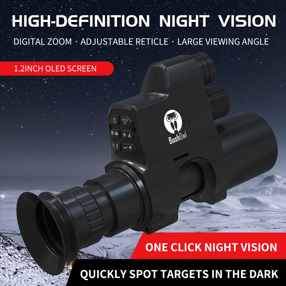 

1080p Day Night Vision Scope Monocular Clip on Attachment Tactical Infrared Hunting Camera with OLED Screen Adjustable Reticle