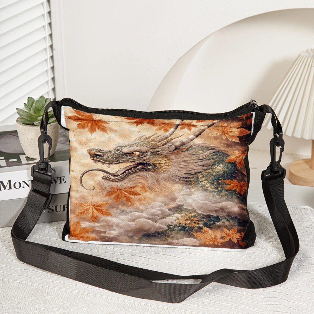 Dragon Art Crossbody Bag Autumn Leaves And Clouds Pattern Shoulder Bags For Women Men Casual Outdoor Travel Work Daily Use