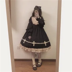 Cross Embroidered Lolita Dress, Classic Long Sleeve, Matching KC