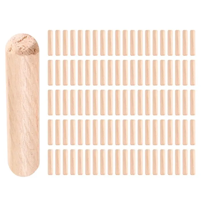 CYCLI-100 Pack Wooden Dowel Pins Wood Kiln Dried Fluted And Beveled