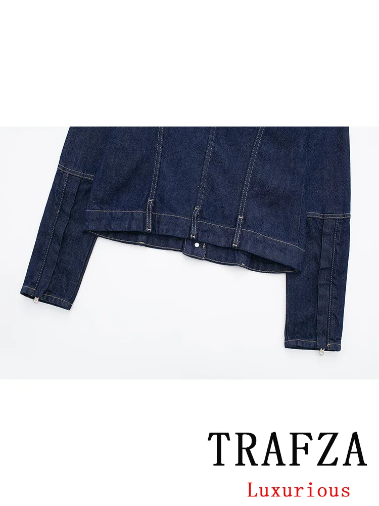 TRAFZA Vintage Casual Chic Women Cowboy Suit O-Neck Single Breasted Loose Jackets Long Pants Fashion 2024 Summer Denim Suits