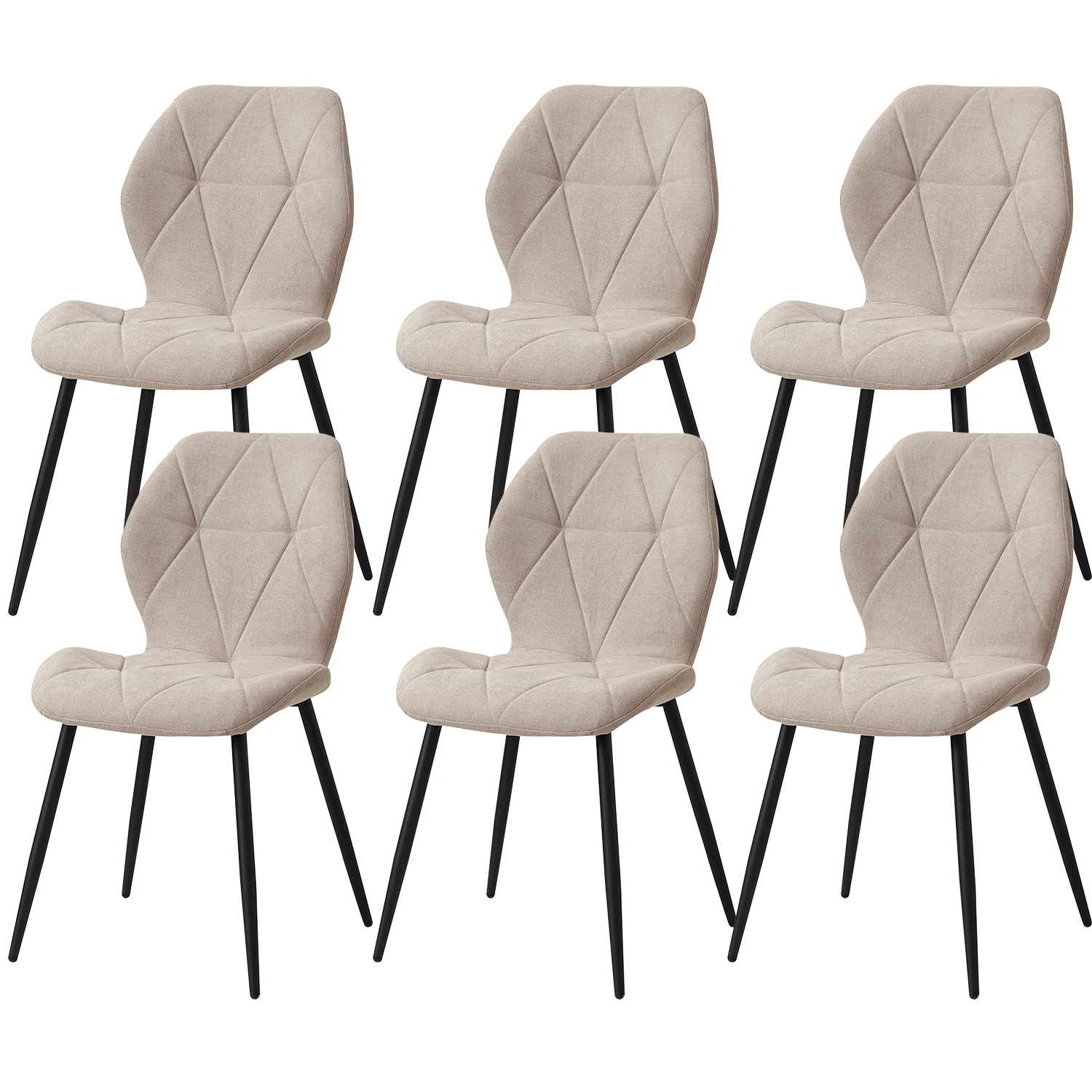 GrandCA HOME Set van 2/4/6 moderne eetkamerstoelen, gestoffeerd, gewatteerd linnen, minimalistische bureaustoelen voor keuken, eetkamer