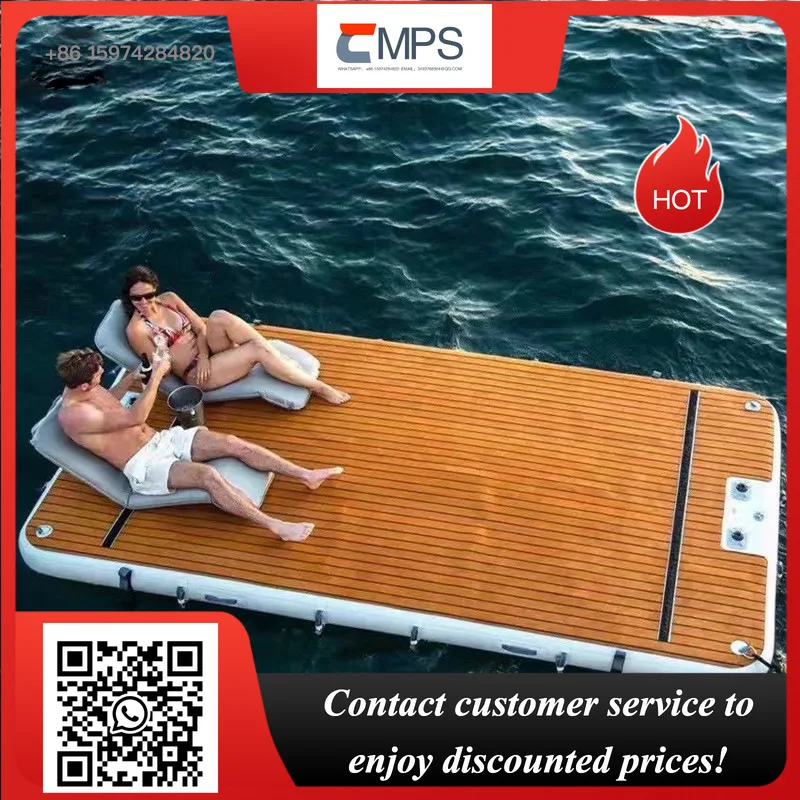 Wood Grain Drop Stitch Foldable Leisure Island Pontoon Boat Station Fishing Inflatable Swimming Water Platform