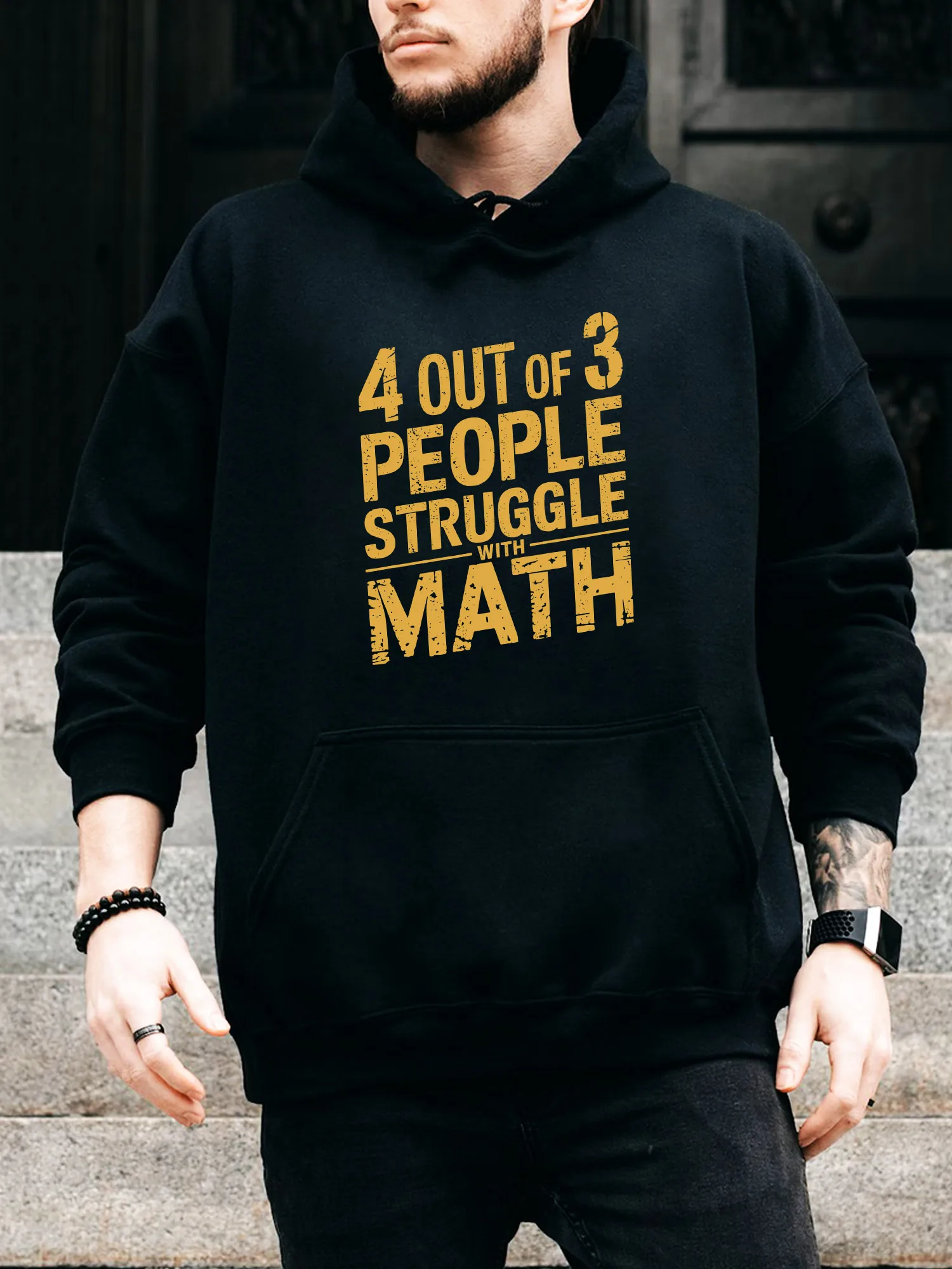 سترة بغطاء للرأس برباط للرجال من Math - بلوفر أسود مريح كاجوال، سترة بغطاء للرأس للخريف والشتاء