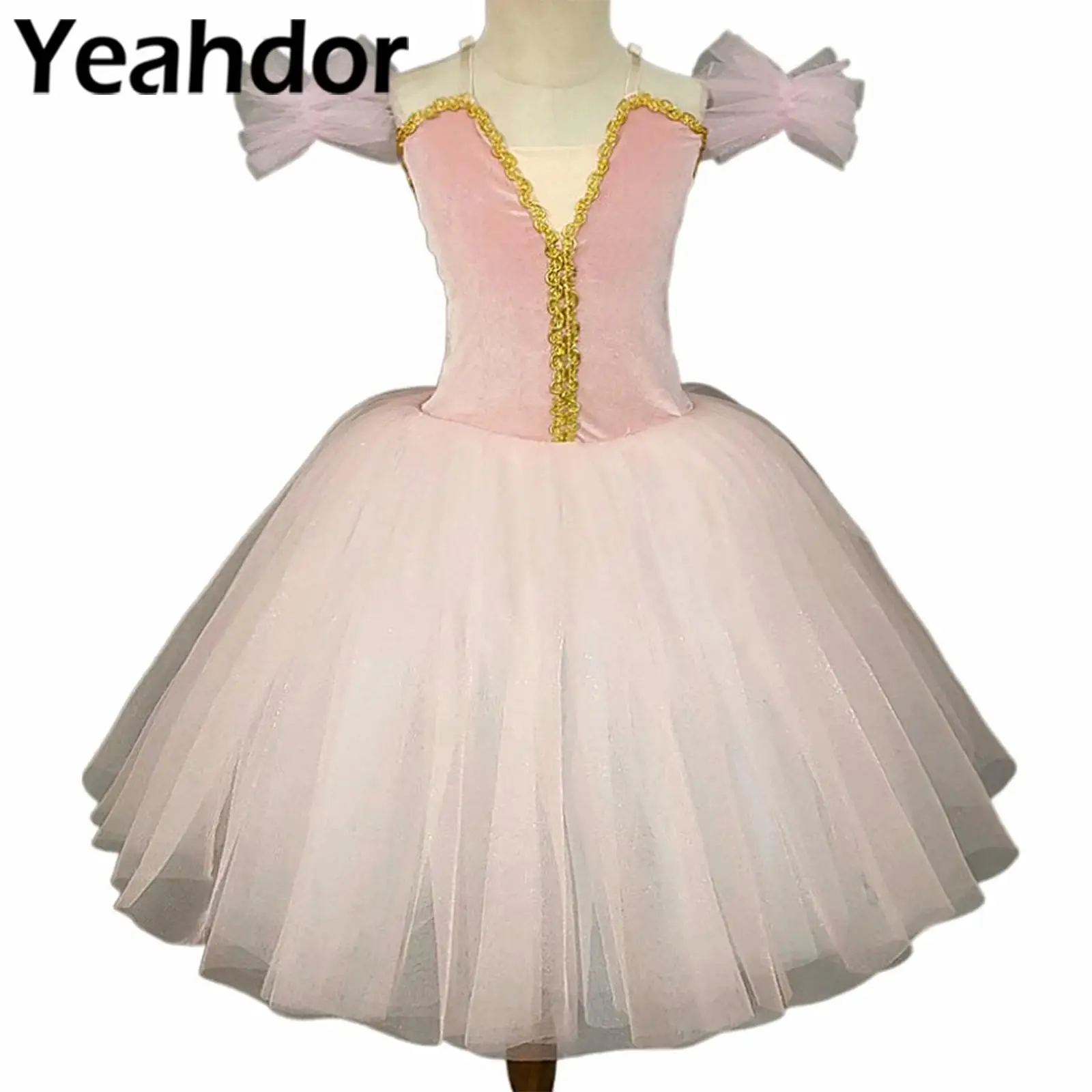 Ballet Leotard Dress for Girls Princess Long Tutu Camisole Dress Swan Lake Stage Performance Ballerina Costumes Stage Dress Up