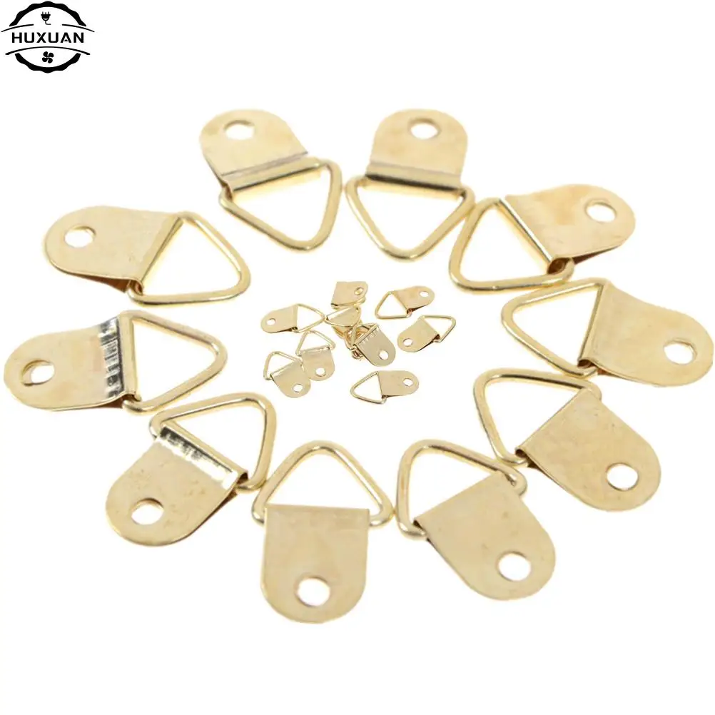 10Pcs Strong Golden D Rings Decor Picture Frames Hanger Hooks Hanging Triangle Screws Helper 9x20mm