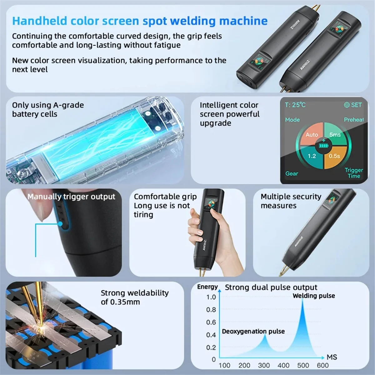 Popular_AwithZ H2 Big Color Screen 90 Gears Spot Welder Adjustable Powerful