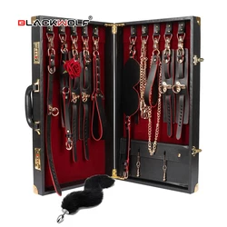 Luxury Genuine leather BDSM Kits Bed Bondage Set Restraint Handcuffs Collar Gag Erotic Sex Toys For Women Couples Adult Games