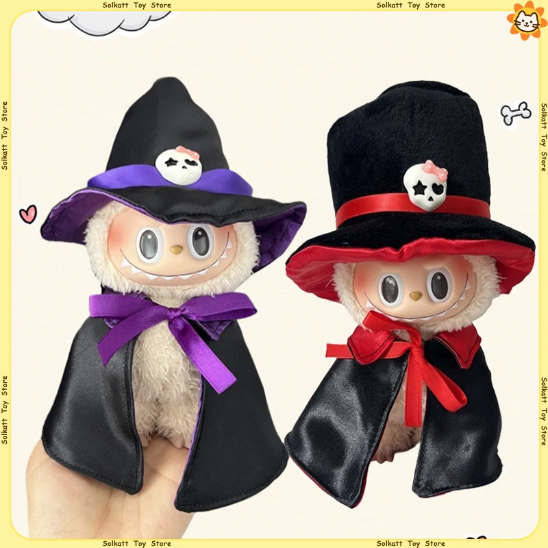 

Only Clothes For Labubu Dolls 17cm Magic Cloak Witch Suit Halloween Outfit Cute White Ghost Hooded Hoodie Festival Trendy Gift