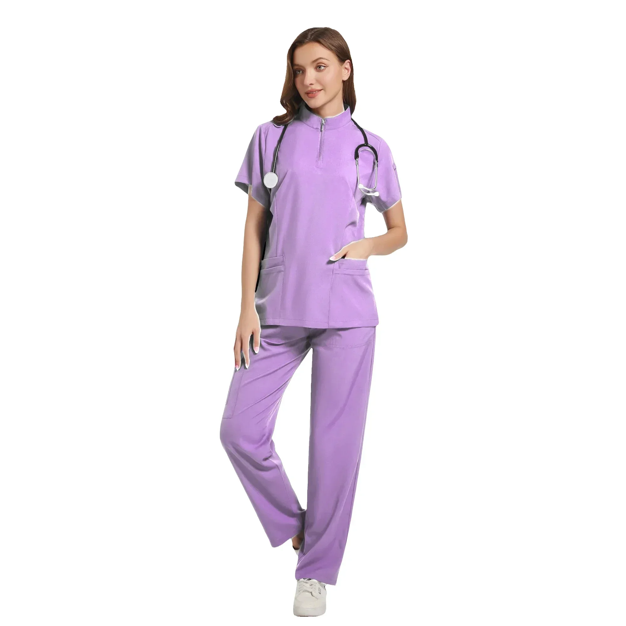 Uniform Nurse Women Scrubs Tops Medical Pocket Uniform Men Short Sleeve V-neck Nursing Shirt Lab Spa Blouse Medical Accessories