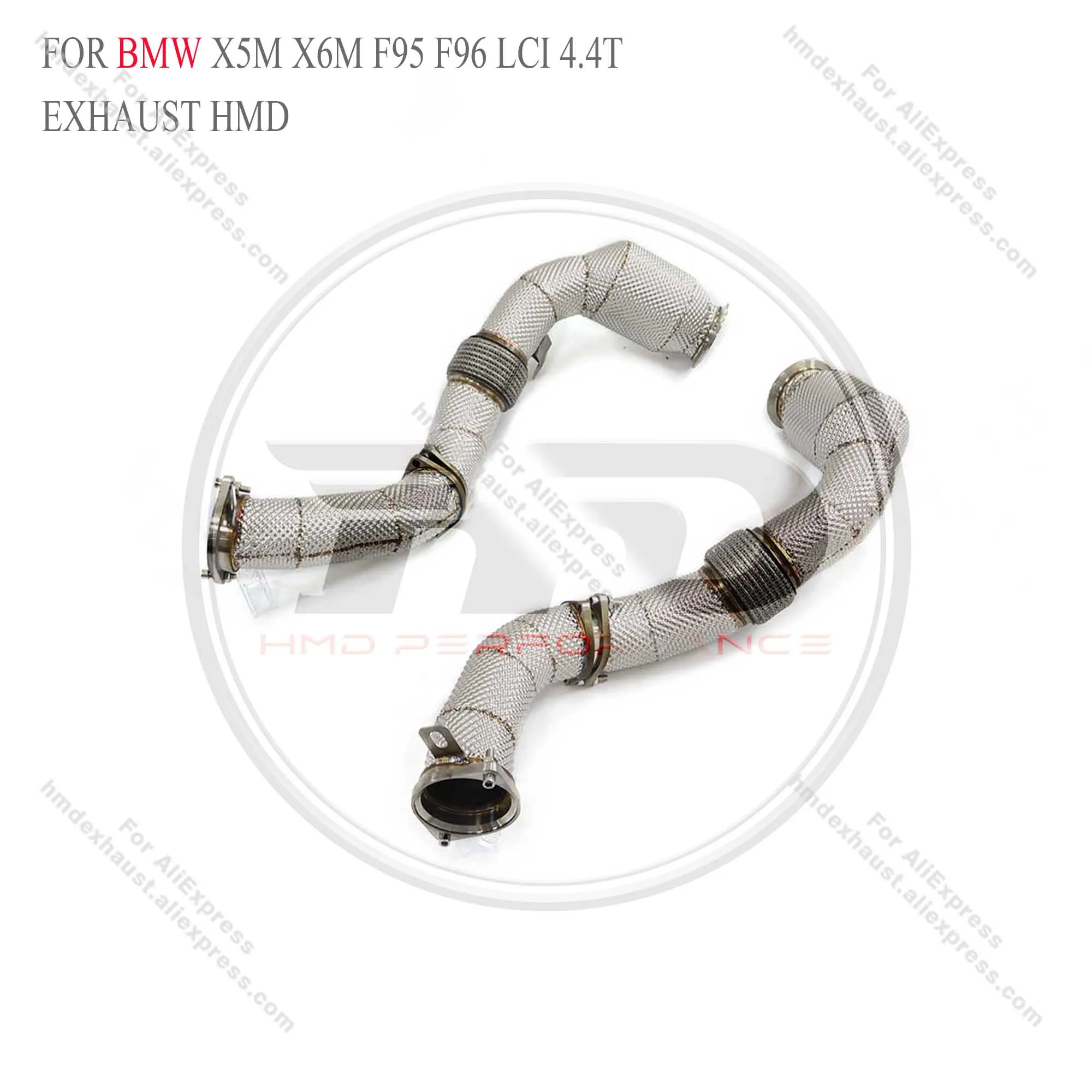 Sistema de escapamento hmd, tubo de escapamento de alto desempenho de fluxo para bmw x5m x6m f95 f96 lci 4.4t 2024 + com proteção térmica