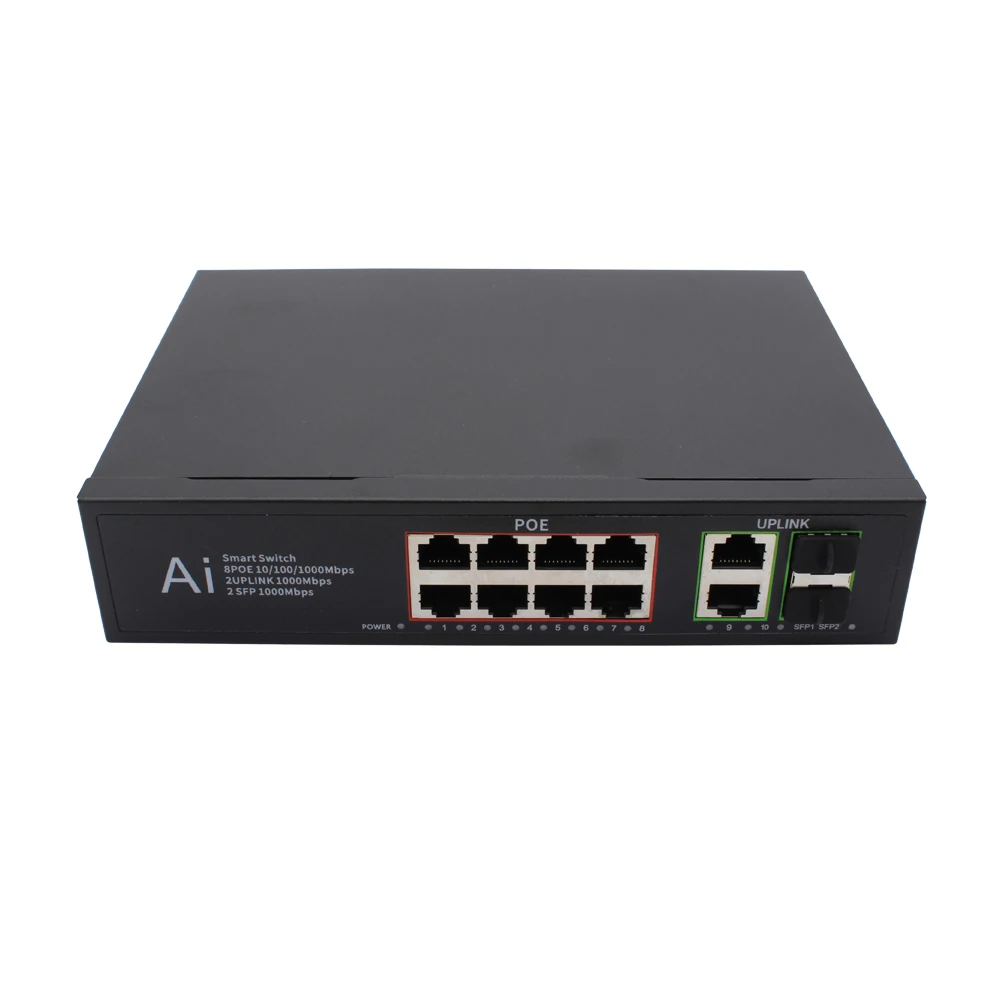 

8-портовый полный гигабитный коммутатор POE 8*10/100/1000 Мбит/с 2*1000M SFP 20 км оптоволоконный коммутатор Ethernet для IP-сети 100 м