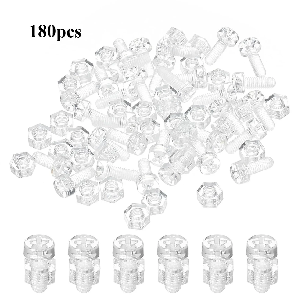 

180pcs M3*4/6/8mm PC Transparent Plastic Cross-recessed Round Head Screws Hexagonal Nuts Kit for DIY Model Electronic Fixation