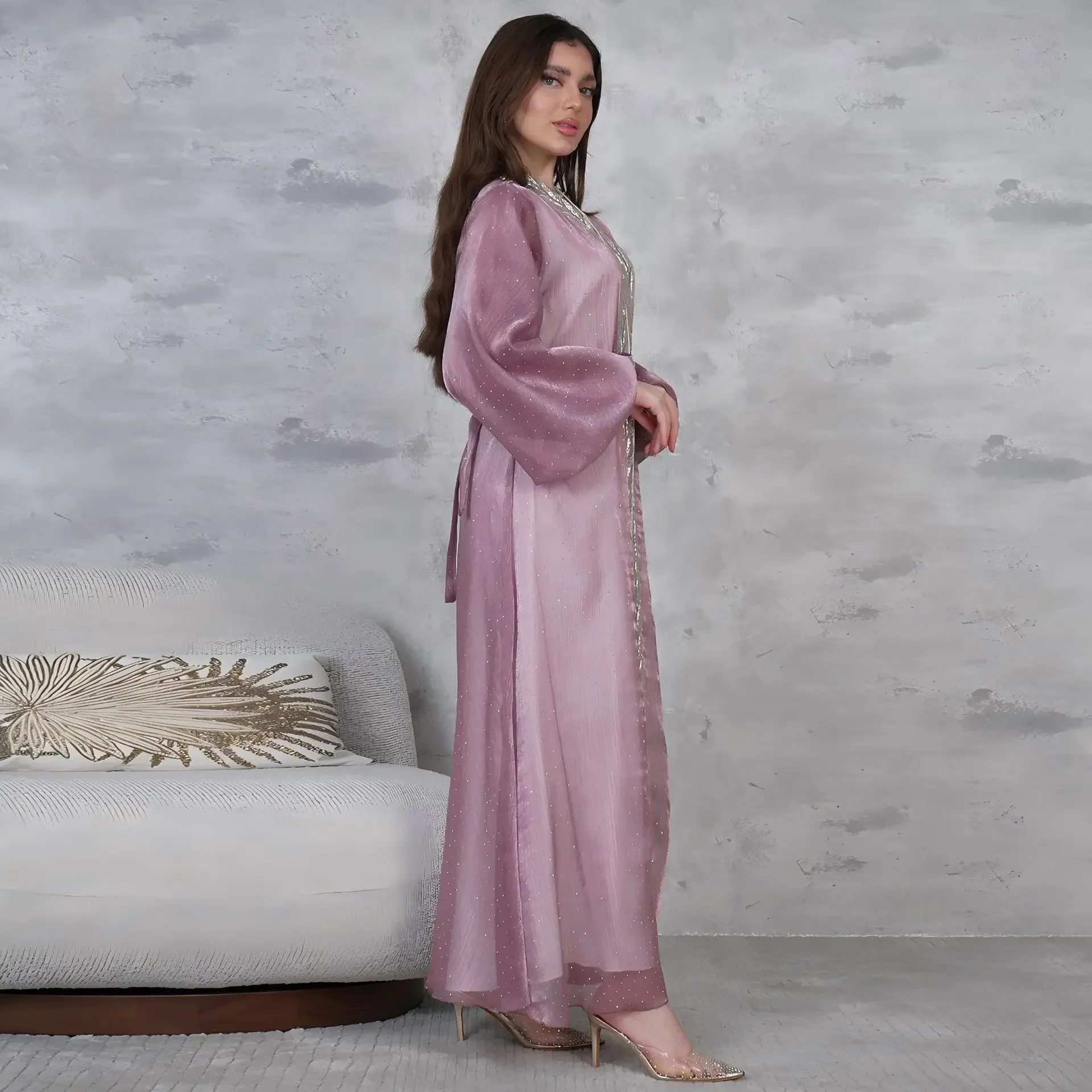 Muslim Sets Fashion Women's Islamic Traditional Clothing Arab Lace Embroidery Dress Kaftan Abaya Robe Gown Two Piece Abaya Dress