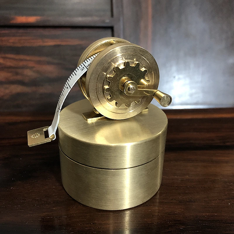 Vintage brass tape measure manual winding 100cm retro flywheel tape measure measurement tool desktop decoration home ornament