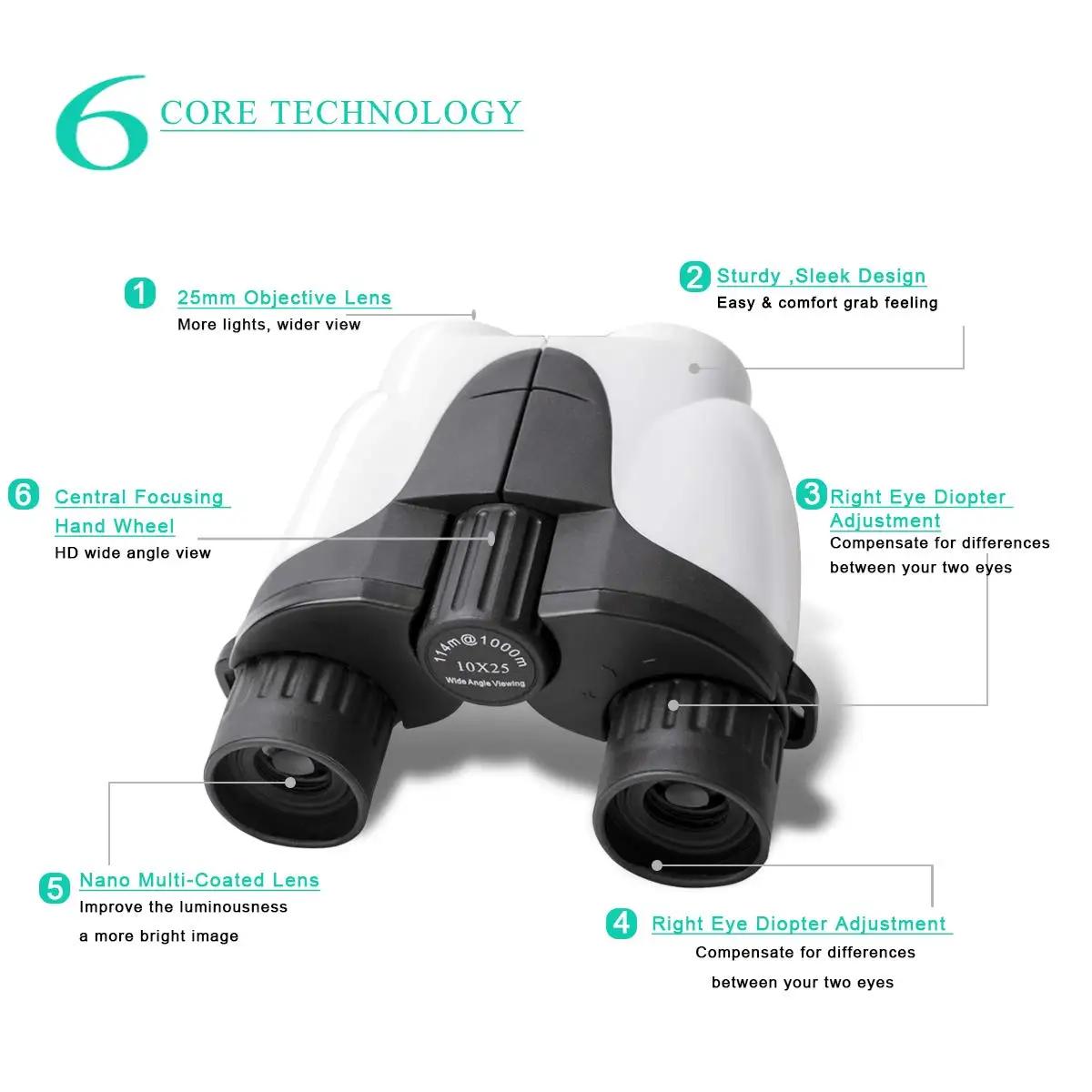 Portable Waterproof HD Mini Binoculars 10x25 Zoom Telescope For Sports