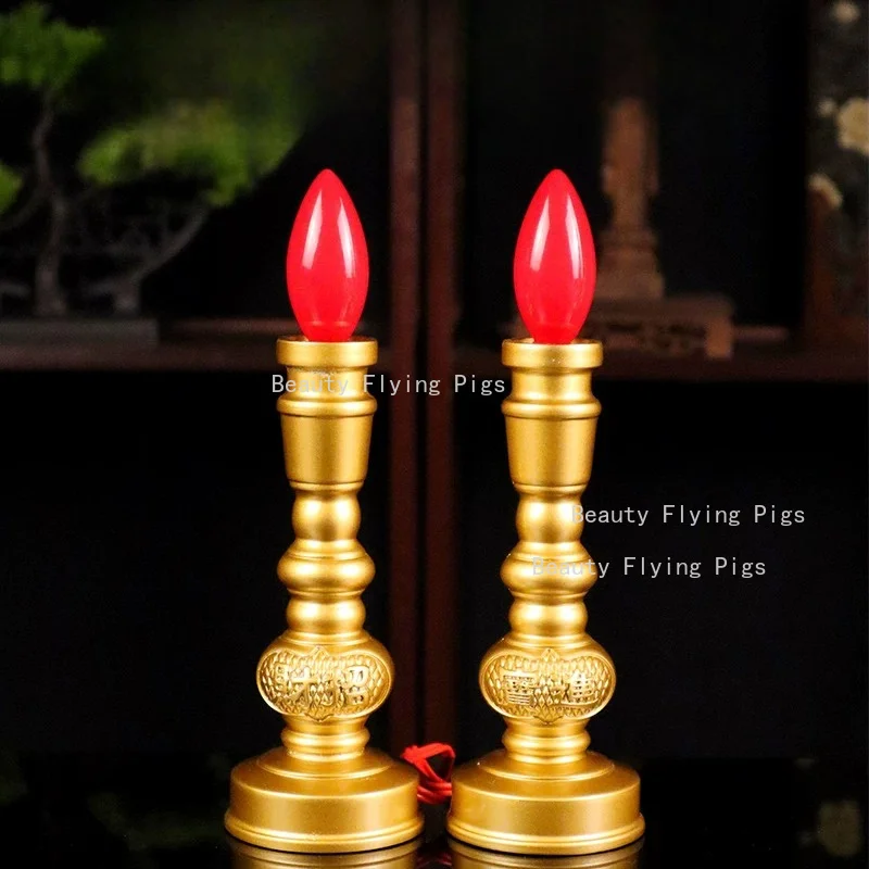 2pcs Copper Alloy Simulated Candle Holder God of Wealth Dedicated Lamp Supply Sacrificial Candle Holder Home Decoration