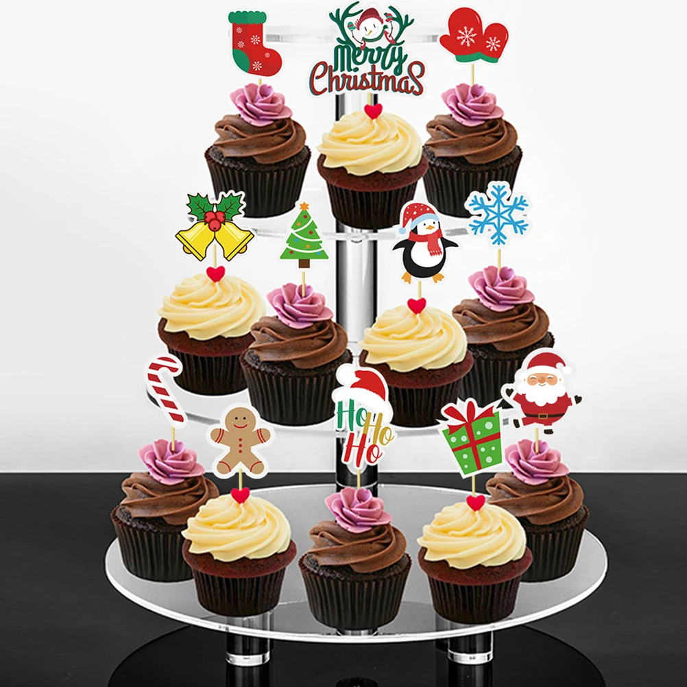30 pçs toppers de bolo de natal criativo festivo cozimento sobremesa inserções decoração de festa de natal bolo picaretas sobremesa inserção topper
