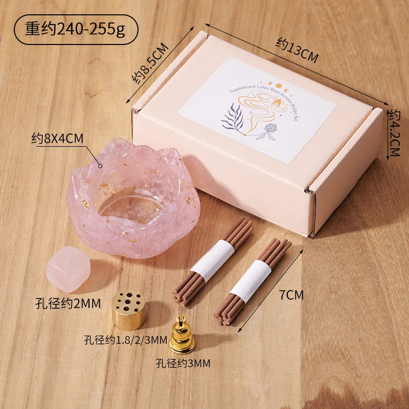Luxury Chinese Style Resin Lotus Incense Base Natural Raw Crystal Chips Cornucopia Dual Purpose Storage Holder
