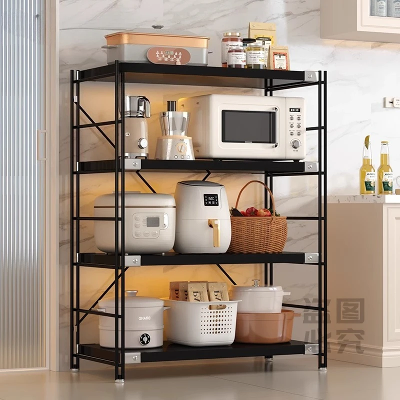 

Полки из стали и дерева, многослойные от пола до потолка для гостиной, балкона, черная полка для хранения, книжная полка, домашняя кухня, край шкафа