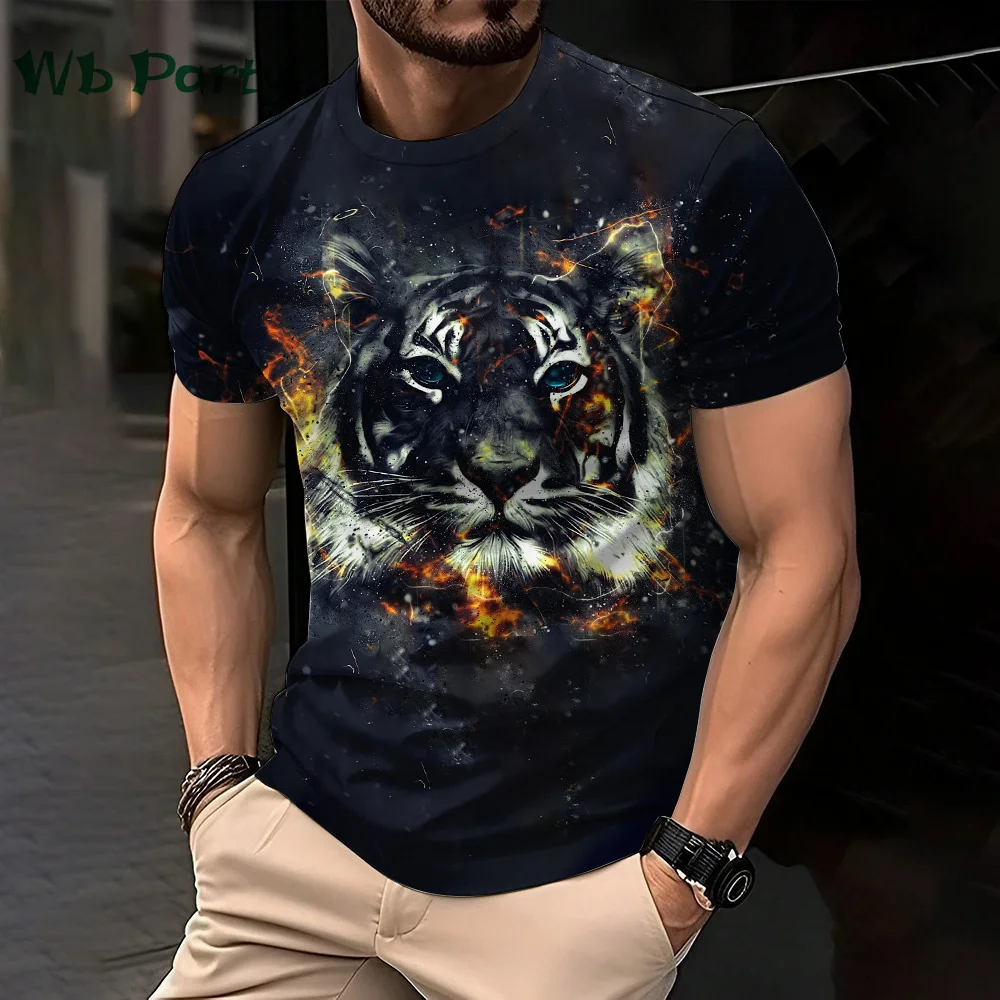 3D Lion Print Graphic T shirts Short Sleeve Tee Men\'s Clothing O-Neck Animal Print Mens Clothing T-shirts for Men Street Tops